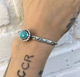 Stamped Turquoise Stacker Cuff- Royston Turquoise and Sterling Silver Bracelet- Size XS/S