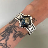 The Solaria Cuff- Size XS- Morenci II Turquoise and Stamped Sterling Silver Bracelet