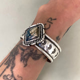 The Solaria Cuff- Size XS- Morenci II Turquoise and Stamped Sterling Silver Bracelet
