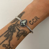 Stamped Variscite Stacker Cuff- Sterling Silver and Posiedon Variscite Bracelet- Size XS/S